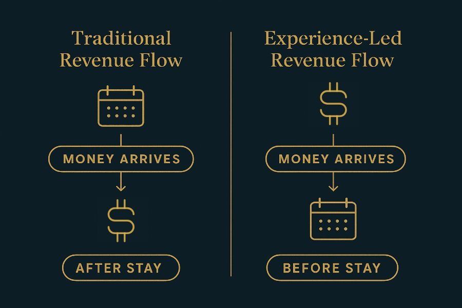 Infographic showing hotel revenue strategies in a visual flow