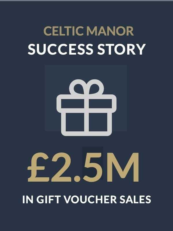 Graphic showing Celtic Manor success story with &pound;2.5M in gift voucher sales.